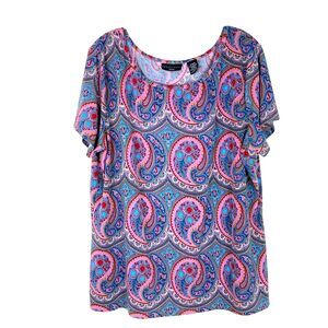 Apostrophe Woman Jersey Knit Top Size 16-18 Paisley Gray Pink Stretch